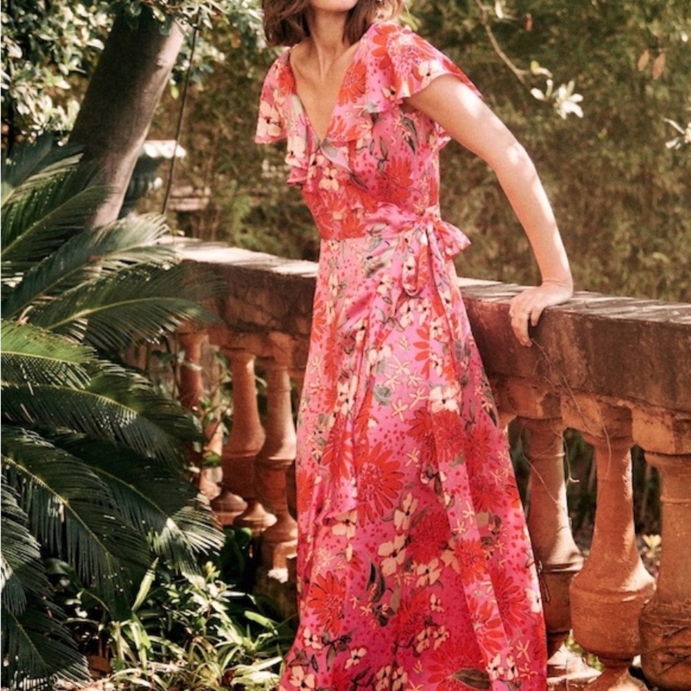 Sezane Vibrant Pink Floral Maxi Dress